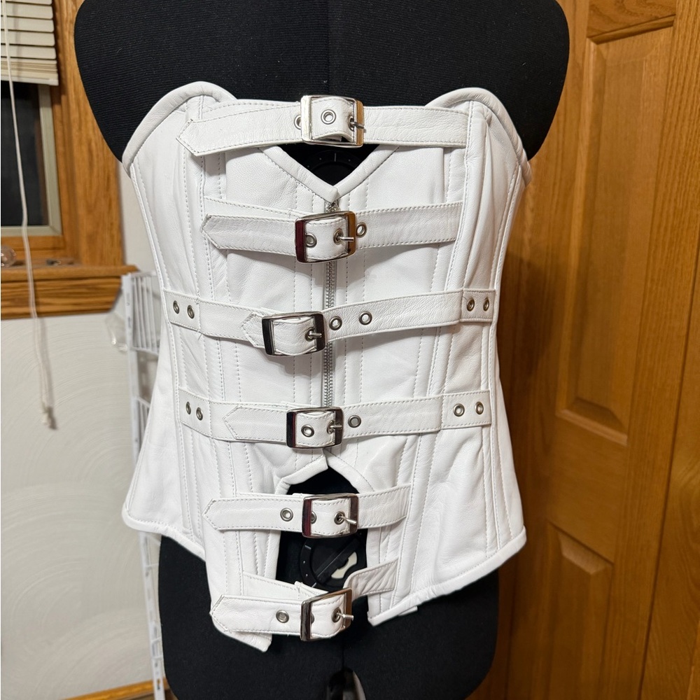 White Buckle-Front Corset Top